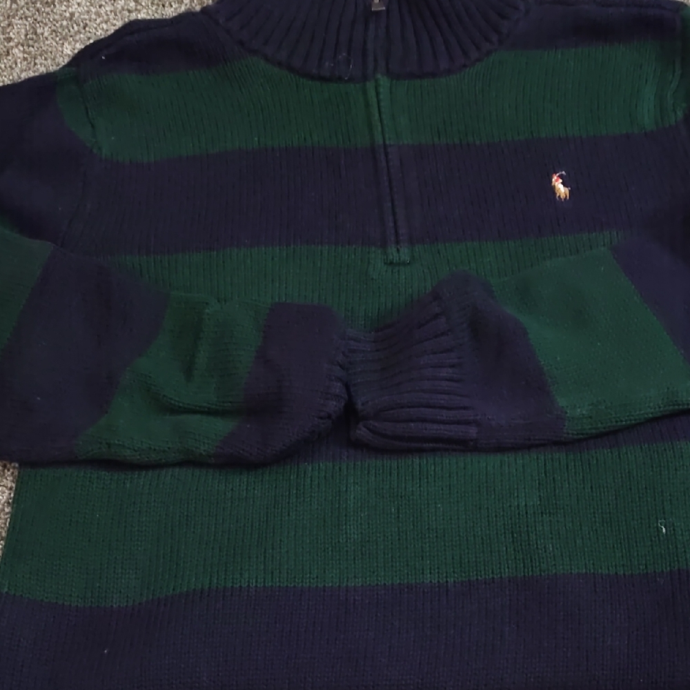 Boy's Ralph Lauren Blue Label Green and Navy Striped Sweater